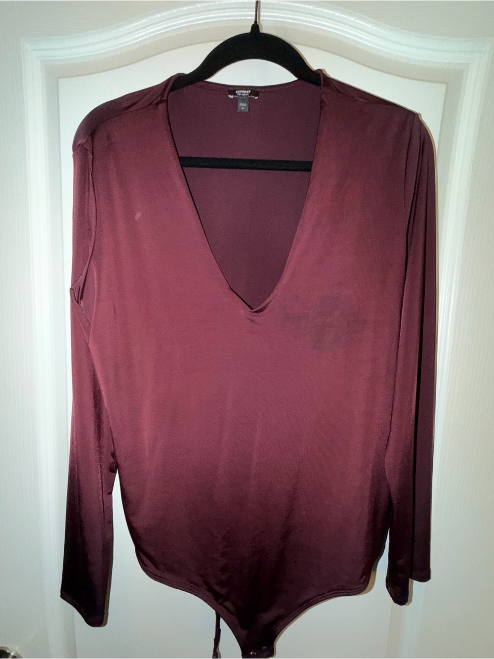 Express Long Sleeve V-Neck Bodysuit - Burgundy